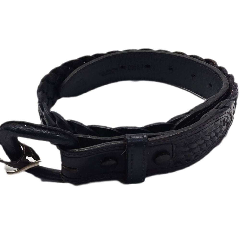 Justin Black Leather Belt Braided‎ Woven Western Style Size 28 Tonal Stitching